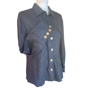 VTG 100% Linen Shirt Jacket Womens 10 (M) Made in France Navy Blue Quiet Luxury
